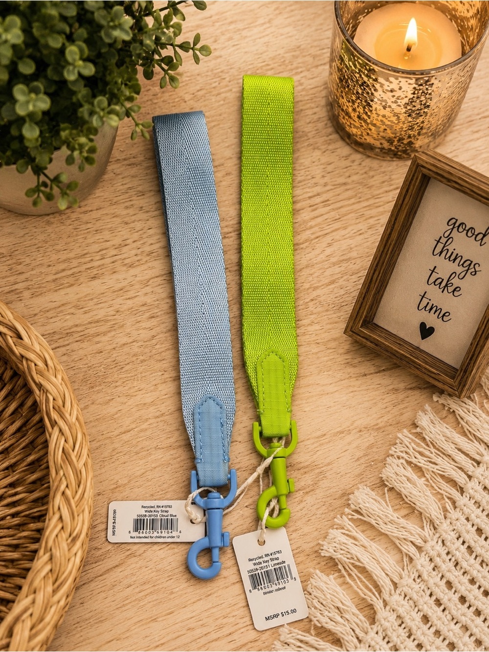 Vera Bradley Wide Key Straps Set of 2 Blue & Green NWT